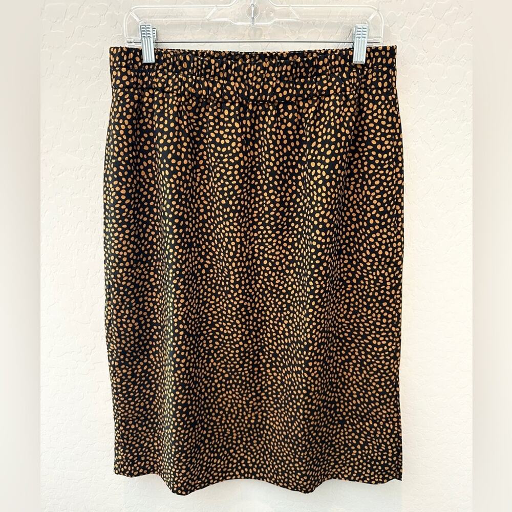 J.CREW | Black & Gold Polka Dot Pull-On Midi Skirt | Size Medium
